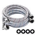 Braided stainless steel washing machine hoses set with 90-degree connectors and washers