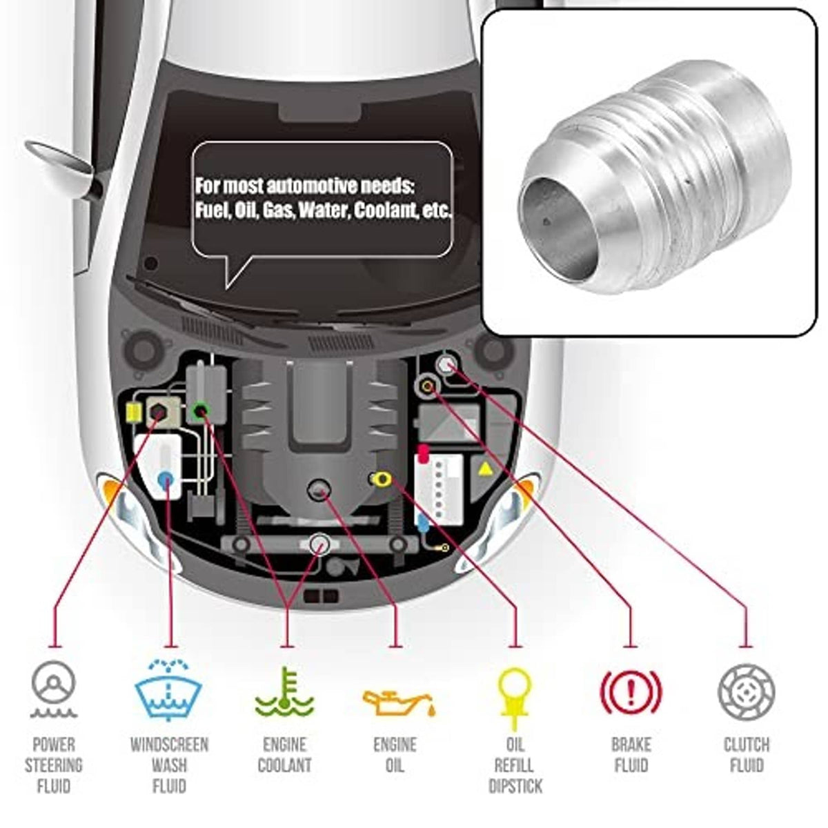 Silver aluminum weld-on hose adapter bung fitting with smooth flange and threaded body.