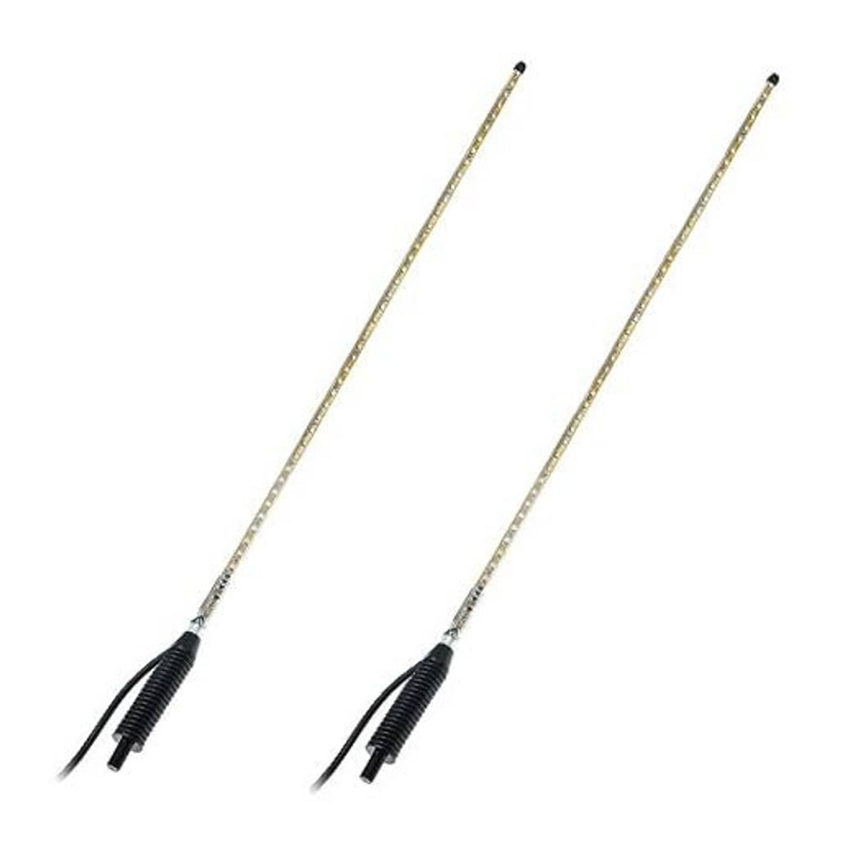 LED whip light set with two long gold LED rods and black spring bases