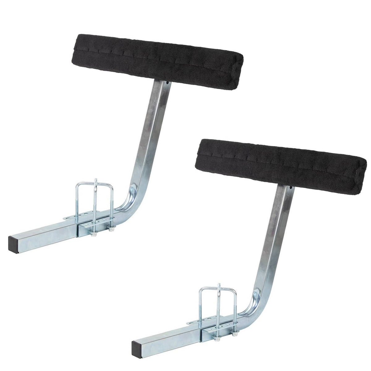 Two guide-on bunk board arms with black carpet blocks and galvanized base rails