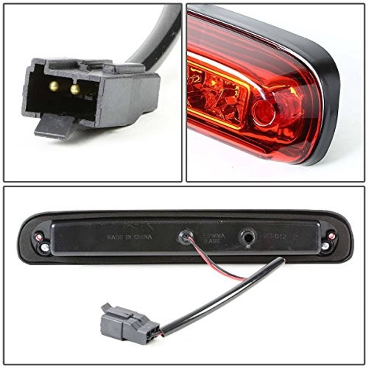 Red LED third brake light unit with wiring connector and red lamp housing