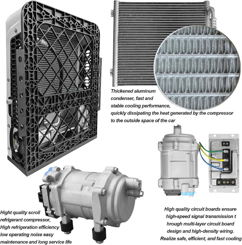 Split AC compressor and condenser components with circuit boards and aluminum cooling fins