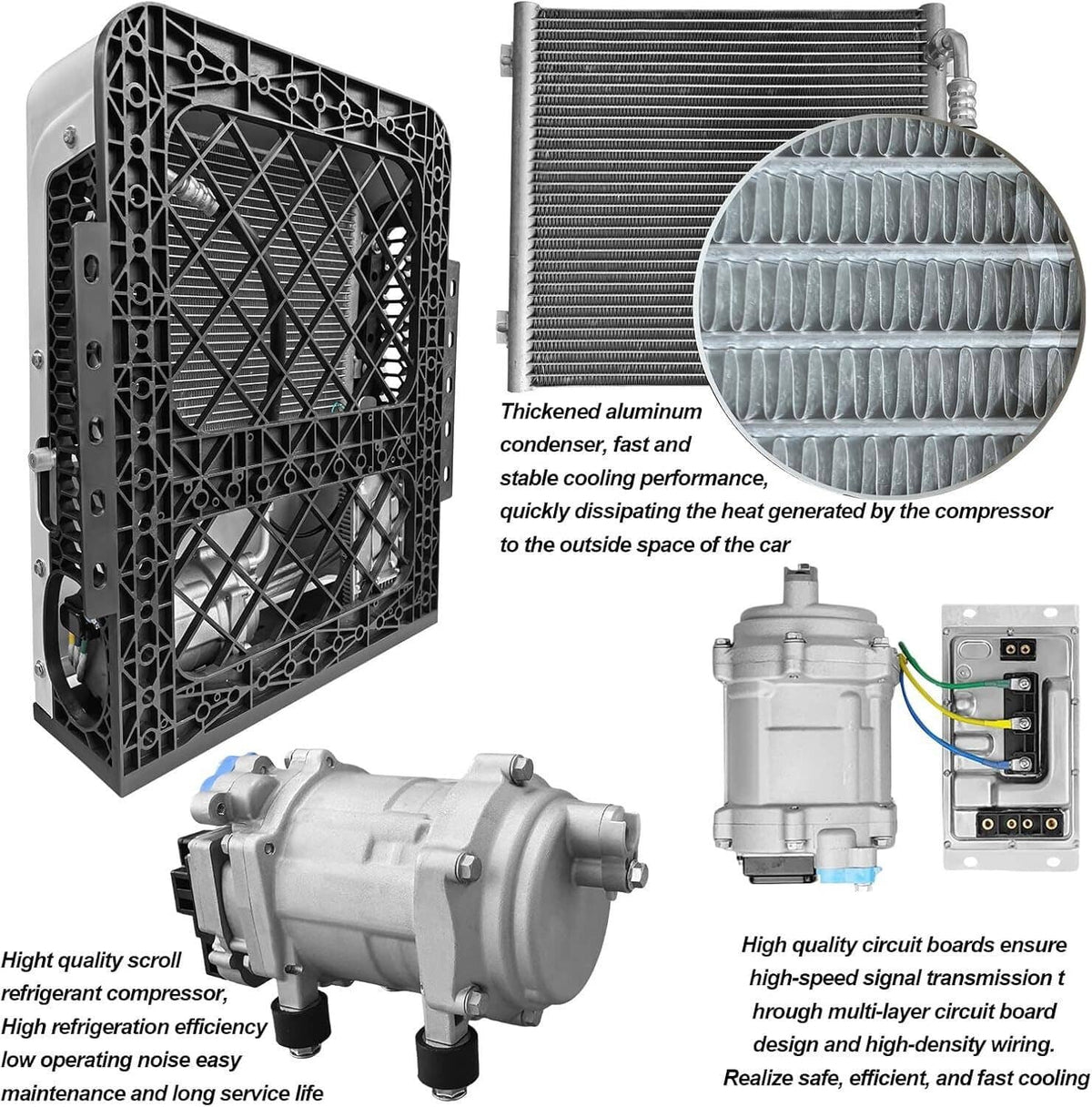 Split AC compressor and condenser components with circuit boards and aluminum cooling fins