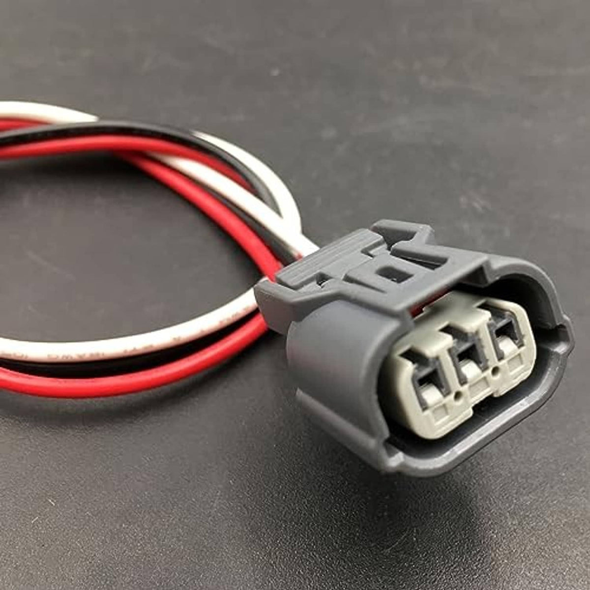 DRL connector pigtail harness with grey plug and red/white/black wire leads