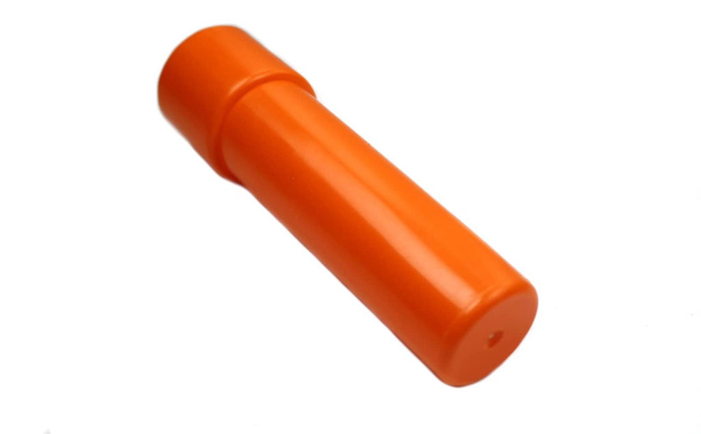 Orange mini fuel adaptor, cylindrical body with closed end