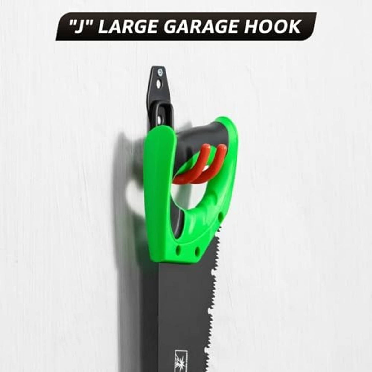 Large garage hook with green protective holder and black wall-mount bracket