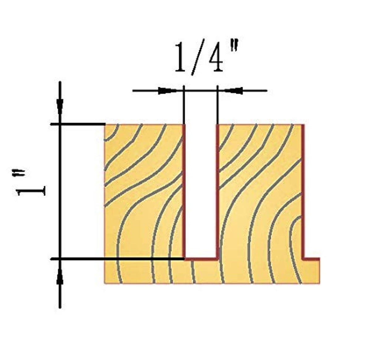 Cutting tool cross-section diagram with 1/4 in diameter and 1 in length