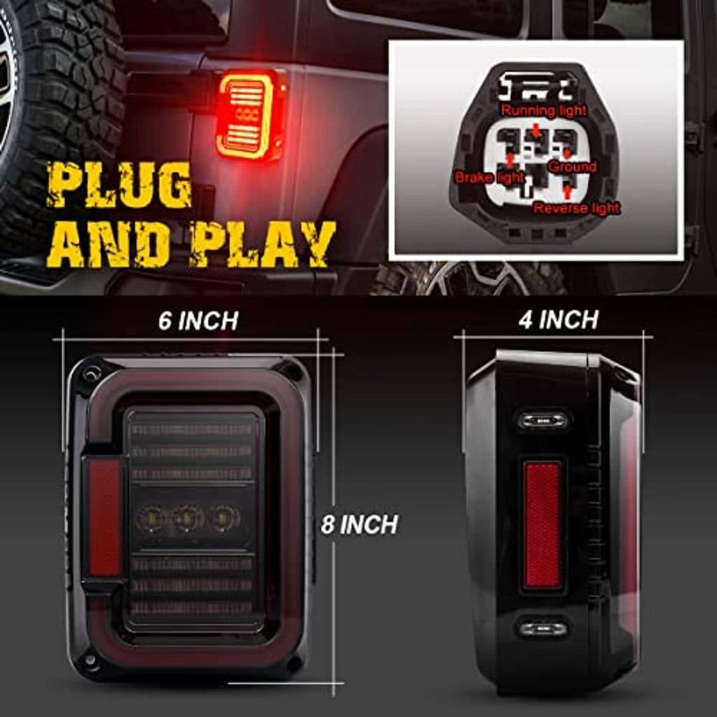 LED taillight with smoke lens, red LED bars and black housing, front and side view