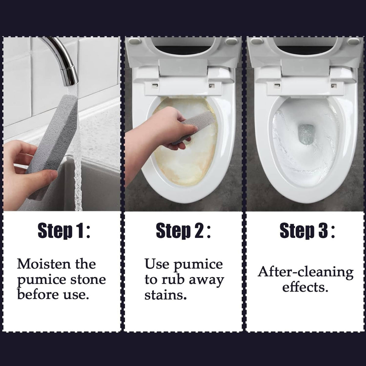 Toilet bowl cleaner stick: moisten and rub pumice to remove hard-water stains.