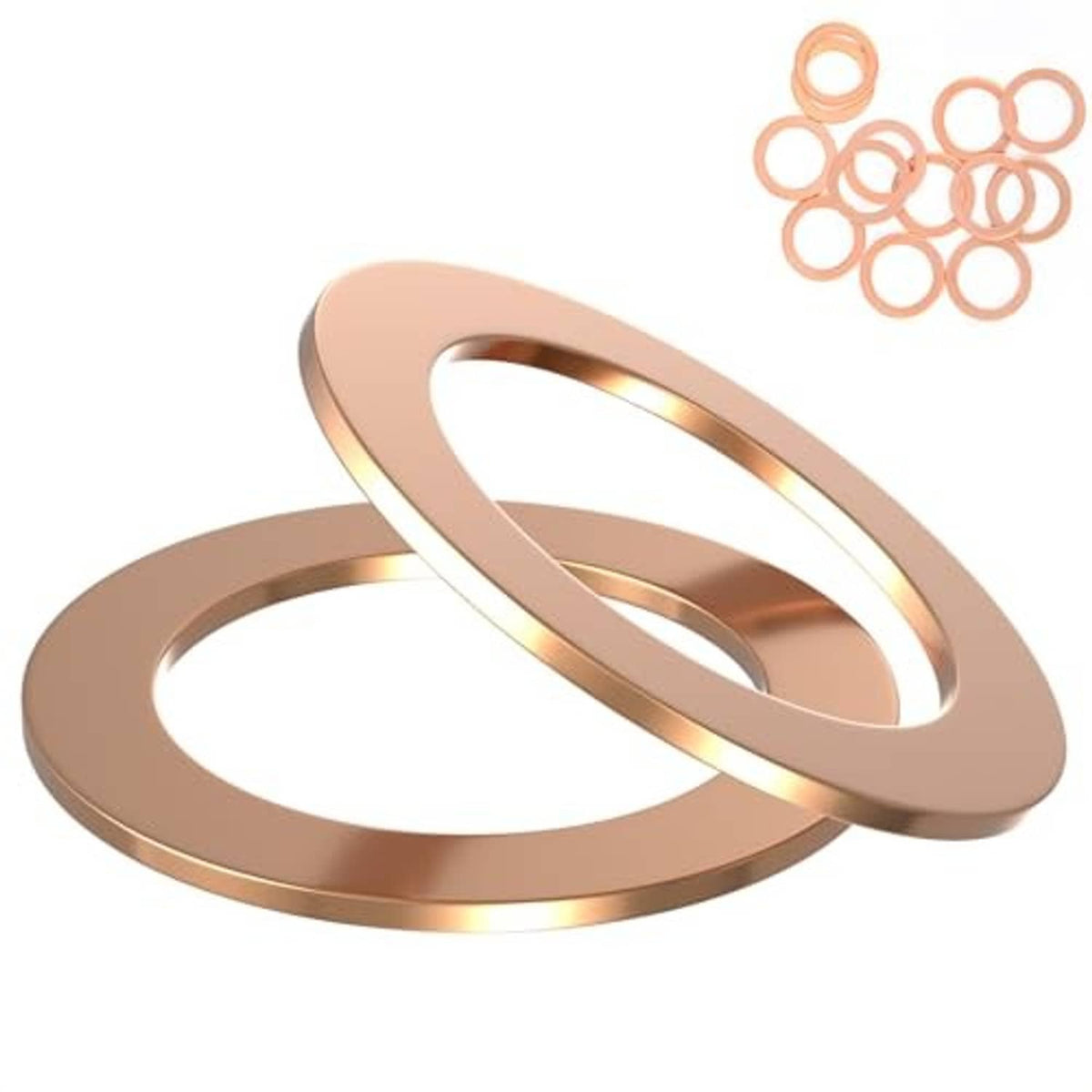 Copper oil drain plug crush washers, two round copper sealing gaskets with center holes