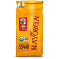 Organic decaf whole bean coffee bag, gold packaging with orange Cuban roast label