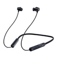 Black wireless neckband earbuds with in-ear speaker buds and control module