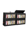 Black fabric DVD storage box set, top open, holds DVDs in four compartments