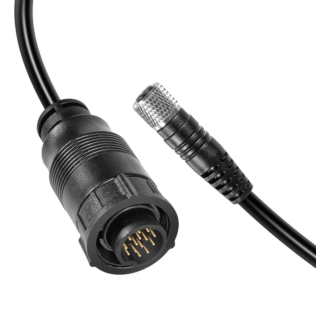 Close-up of black sonar adapter cable connectors with visible pin contacts inside.