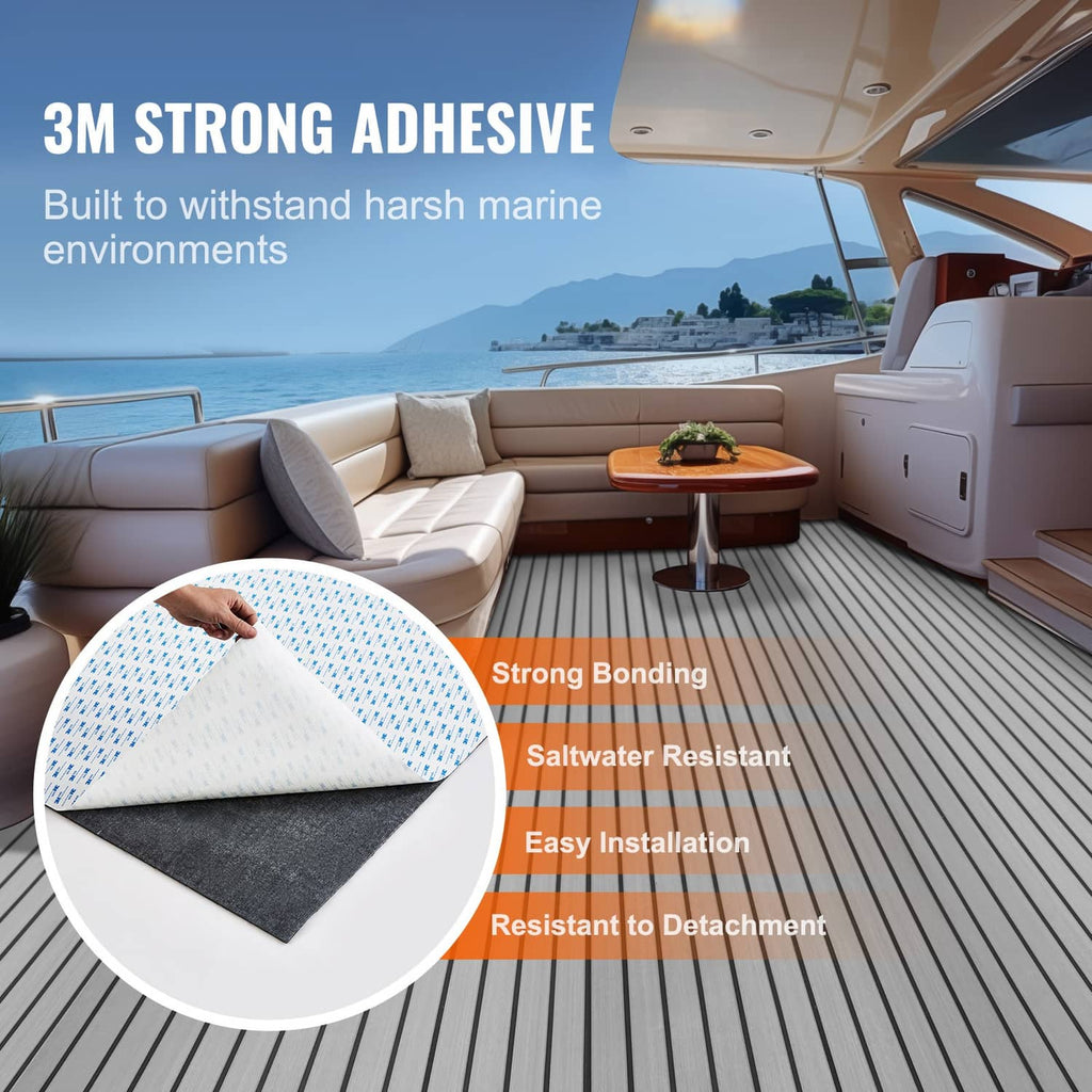 Dark gray ribbed EVA boat deck flooring sheet with textured grid surface