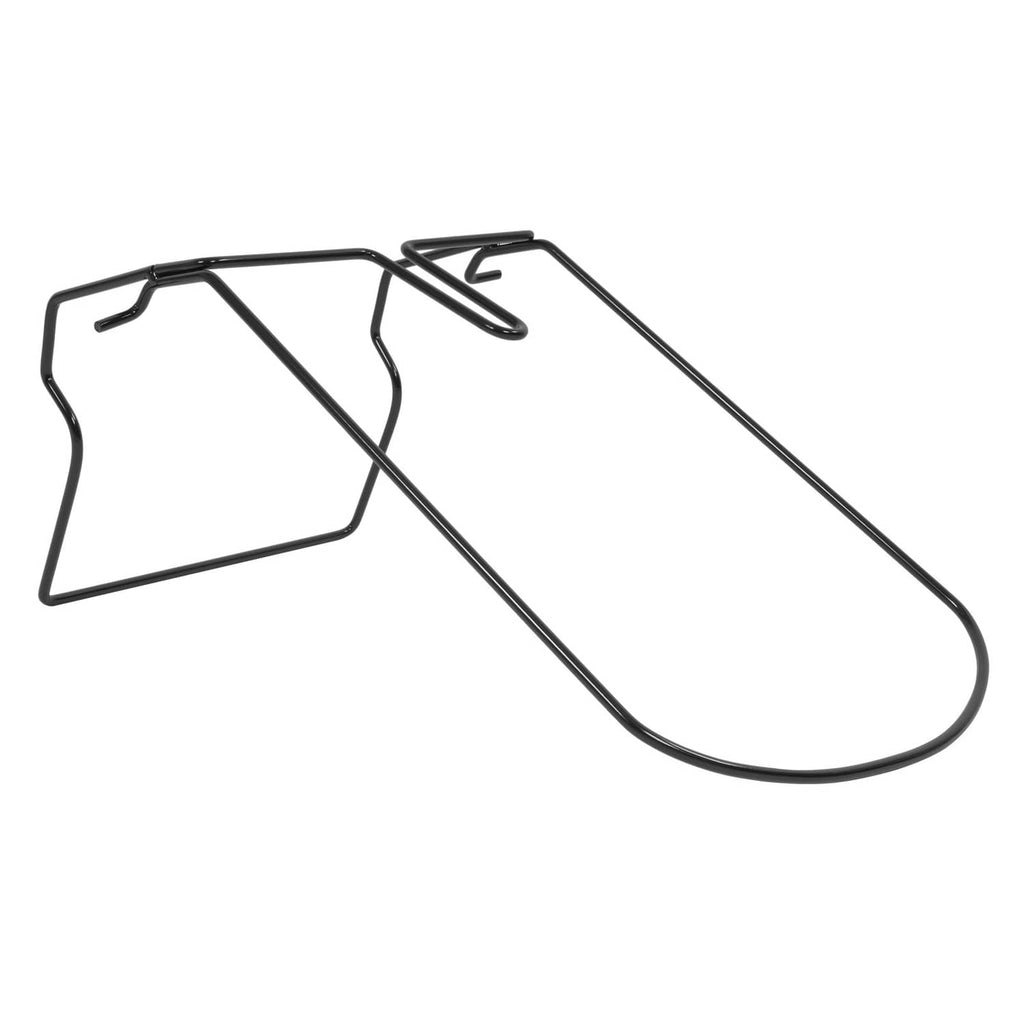 Lawn mower grass bag frame, black metal wire, with curved tube and mounting tabs