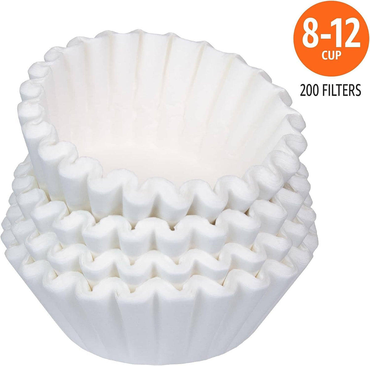 White basket coffee filter with crimped ridges, 8–12 cup, 200 filters
