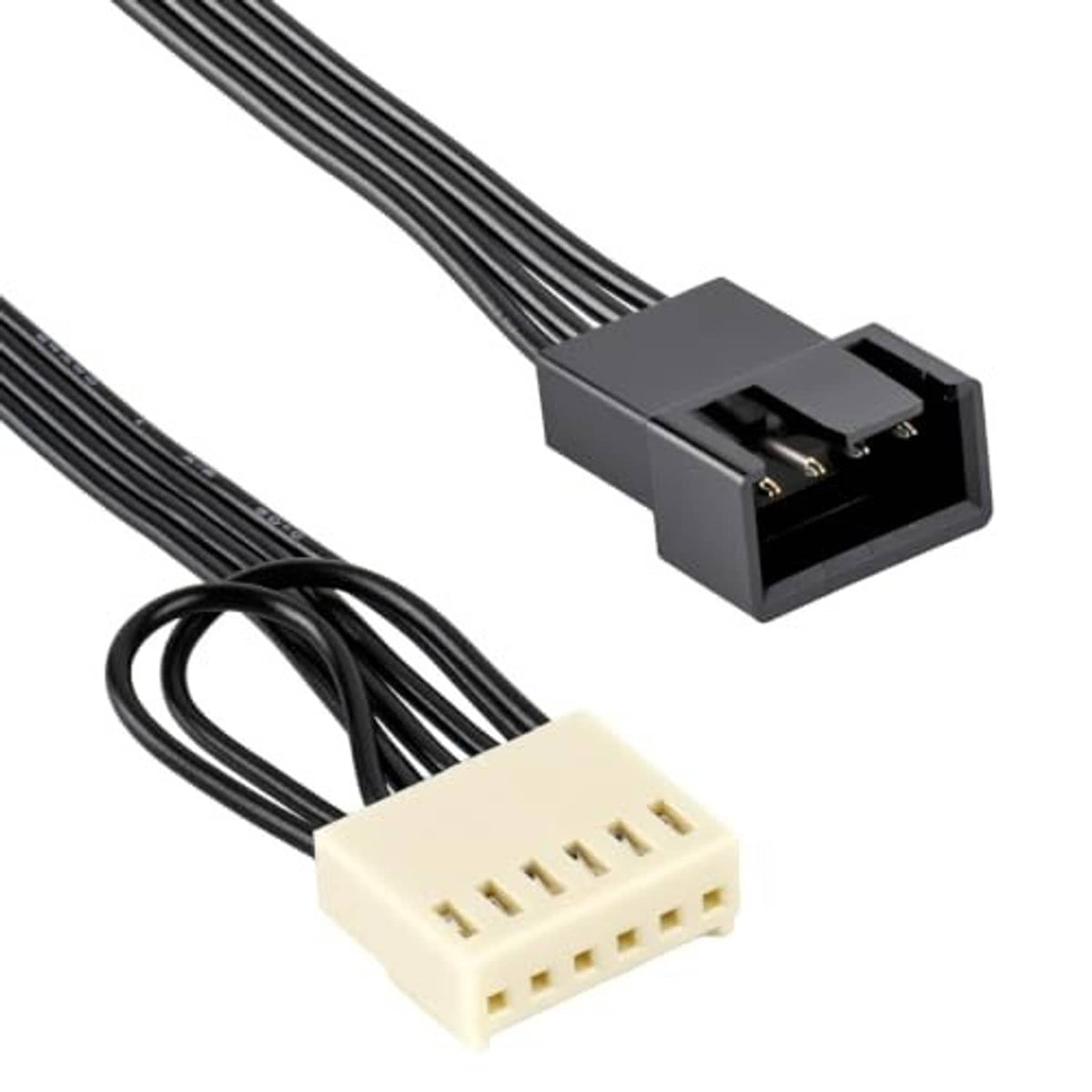 Adapter cable with black 4-pin connector and white 5-pin header plugs