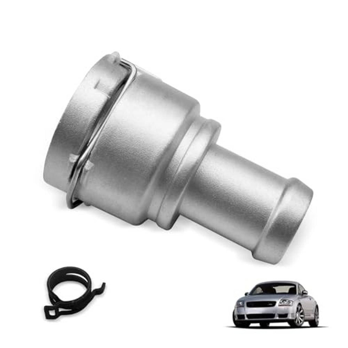 Aluminum quick connector cooling hose with metal flange clamp ring, silver
