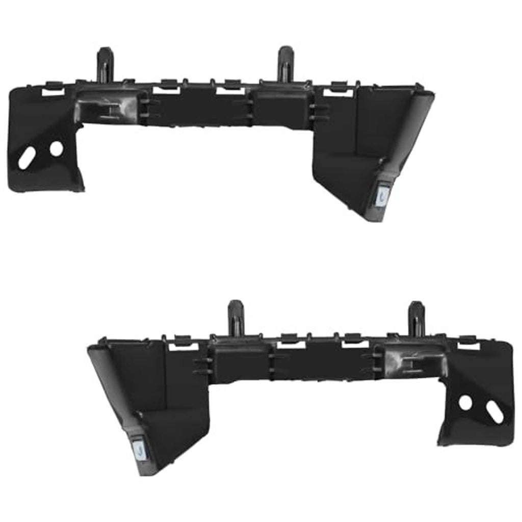 Black front bumper cover support retainer brackets, dual-piece set with bolt holes
