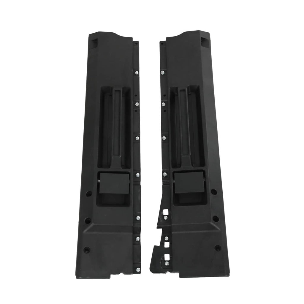 Black interior door handle trim panels, each with long slot and recessed pull area