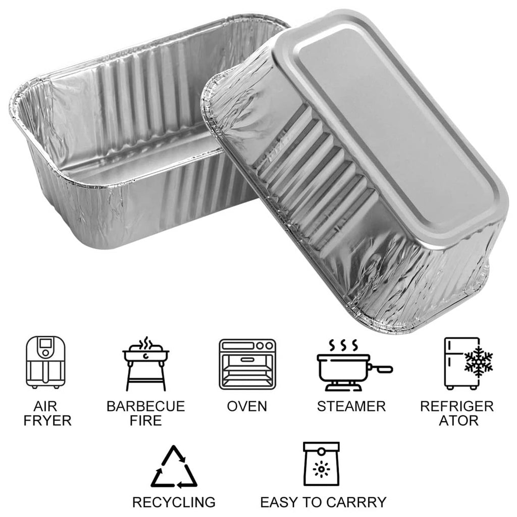 Aluminum mini loaf baking pan with lid cover, fluted sides, rectangular cavity