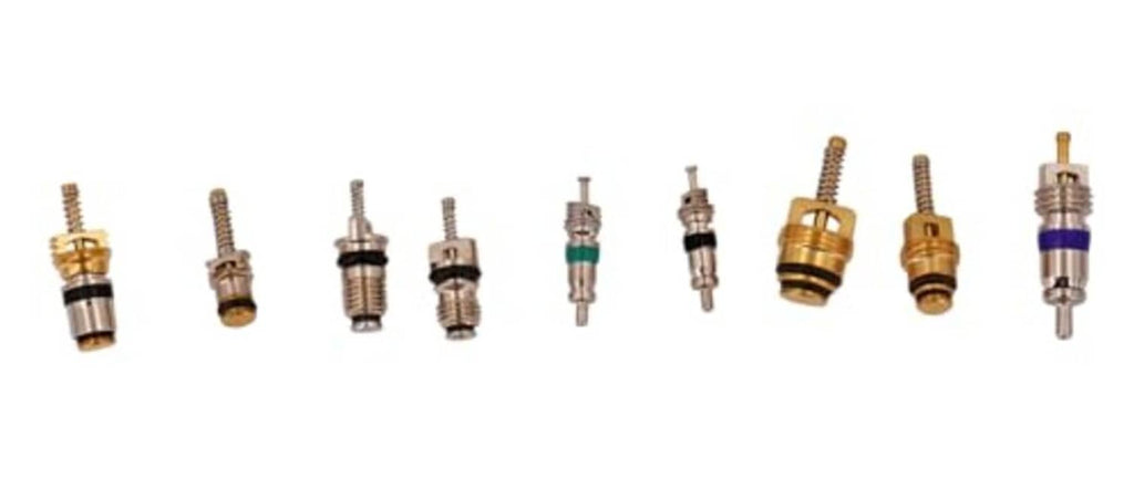 Car A/C valve cores set with mixed metal finishes and small internal parts