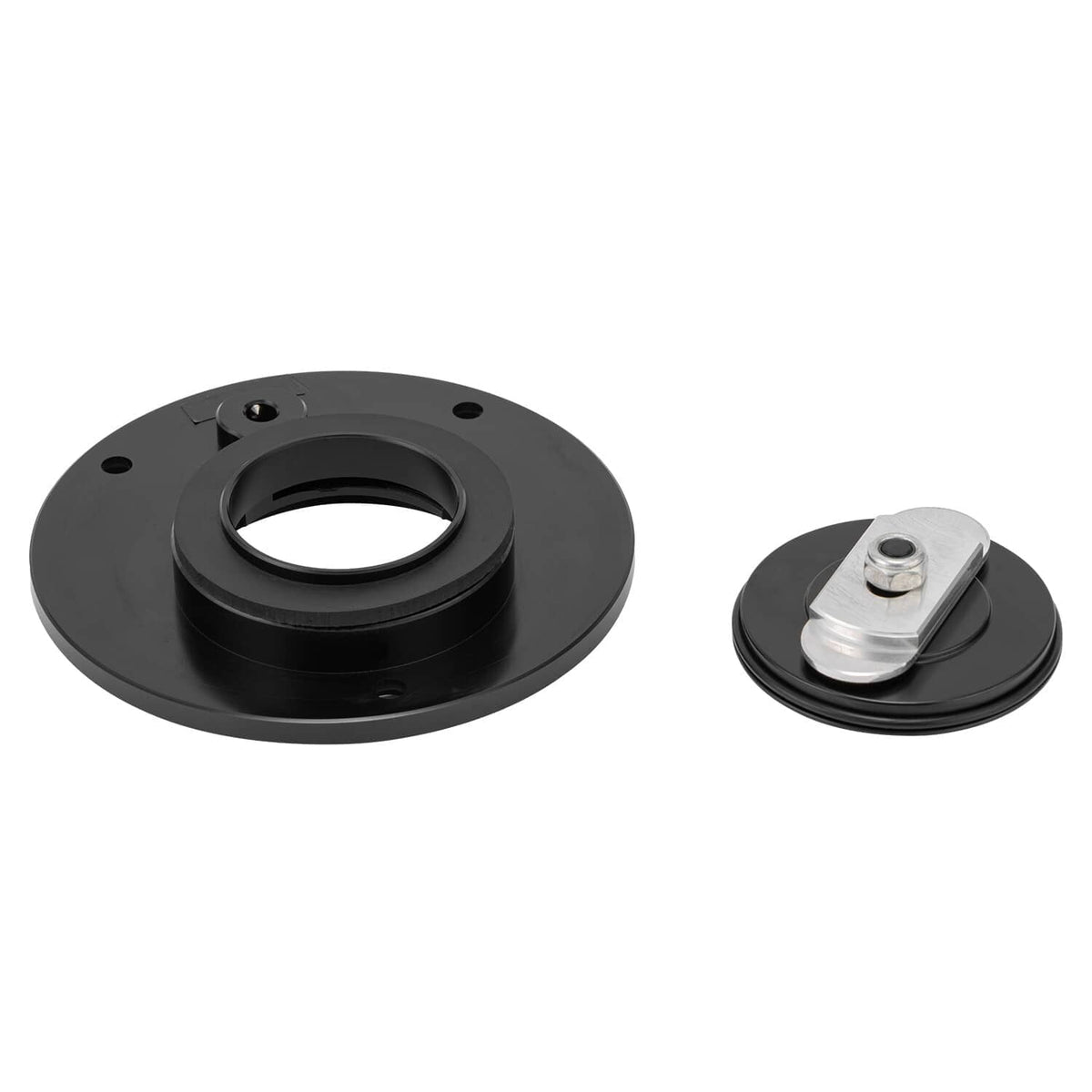 Black fuel tank cap base with matching knob and metal bolt insert