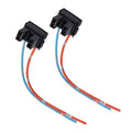 Set of 2 H7 headlight connector plugs with black housing and blue/red wire leads