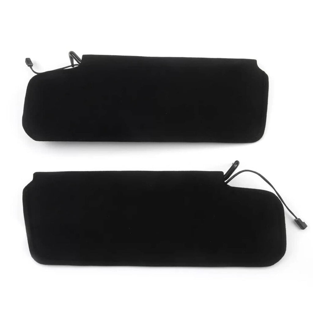 Pair black car sun visors, plain backs with mounting leads