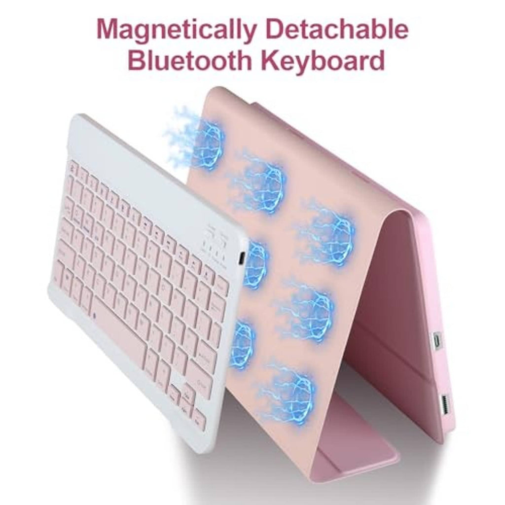 Pink tablet keyboard case with detachable Bluetooth keyboard stand