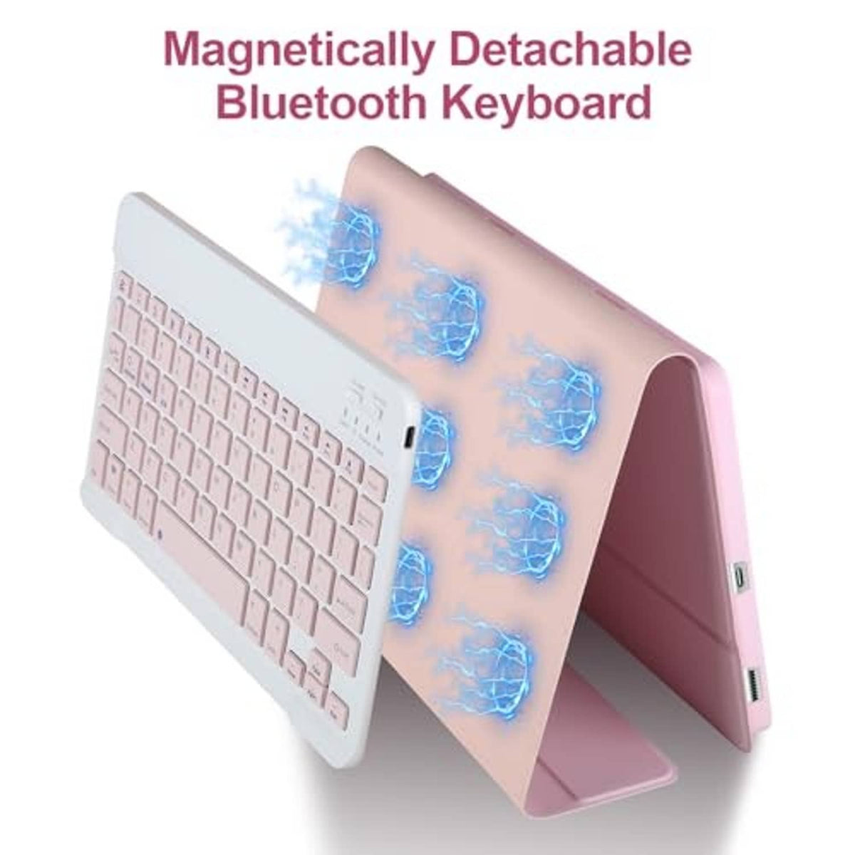 Pink tablet keyboard case with detachable Bluetooth keyboard stand