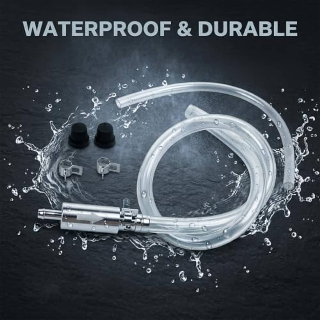 Brake bleeder hose kit with check valve fittings and clear hoses in water splash