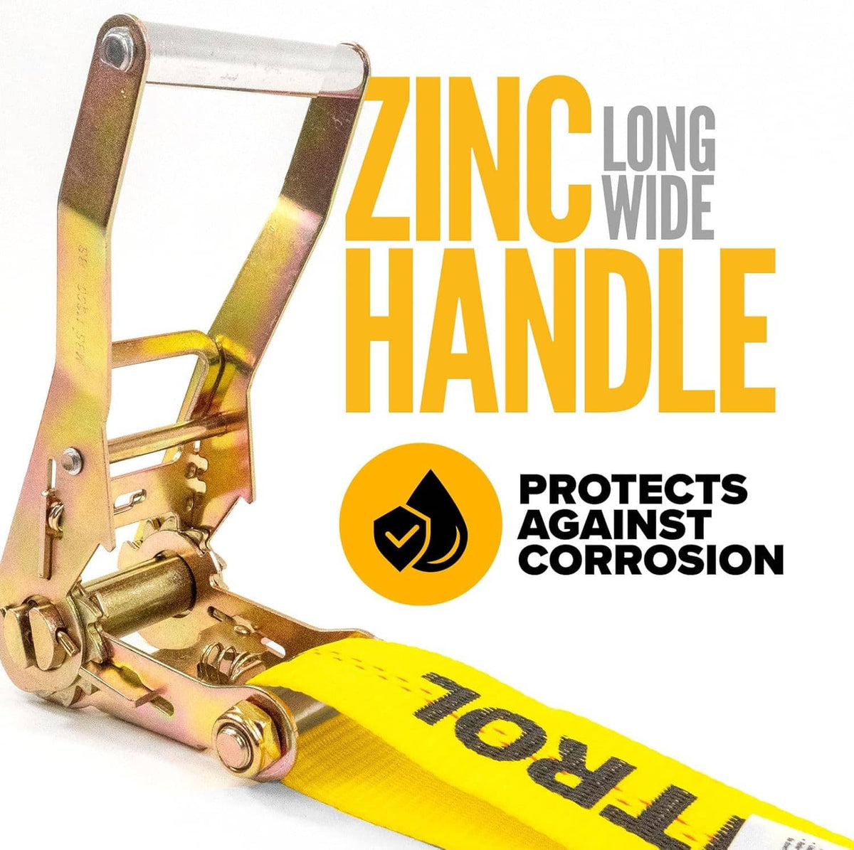 Yellow wire hook ratchet strap with zinc handle hardware and metal hook ends