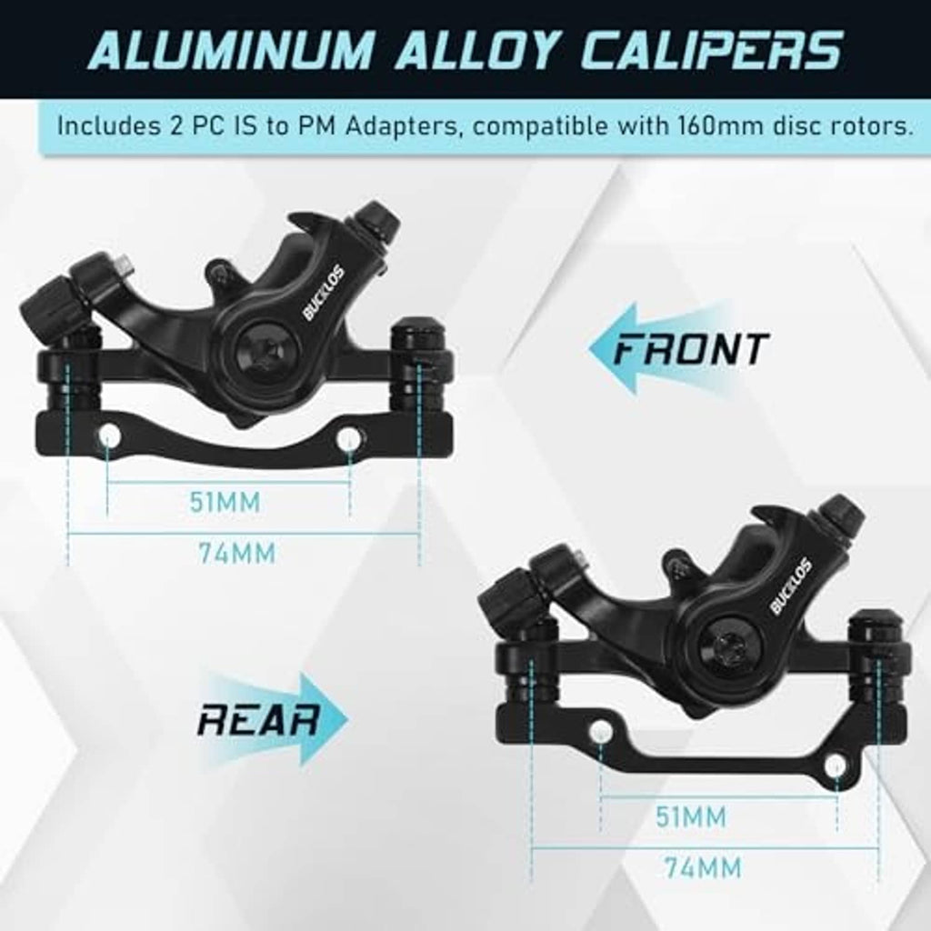 Front and rear aluminum alloy mechanical disc brake calipers with mounting measurements