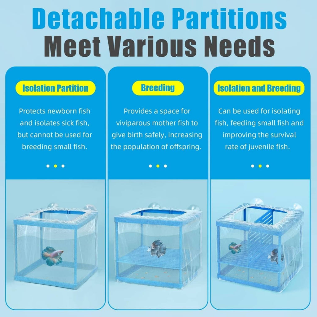 Blue mesh aquarium breeder with removable partition sections