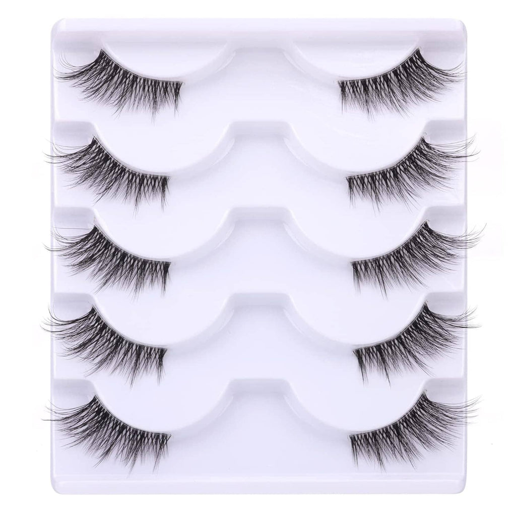 Two wispy 3/4 false eyelash pairs on a clear band, shown on a white tray