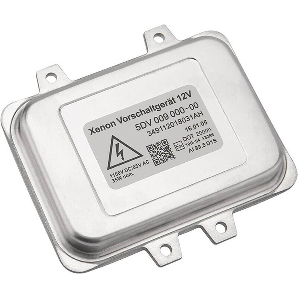 Xenon headlight ballast control unit with metal housing, mounting brackets and label