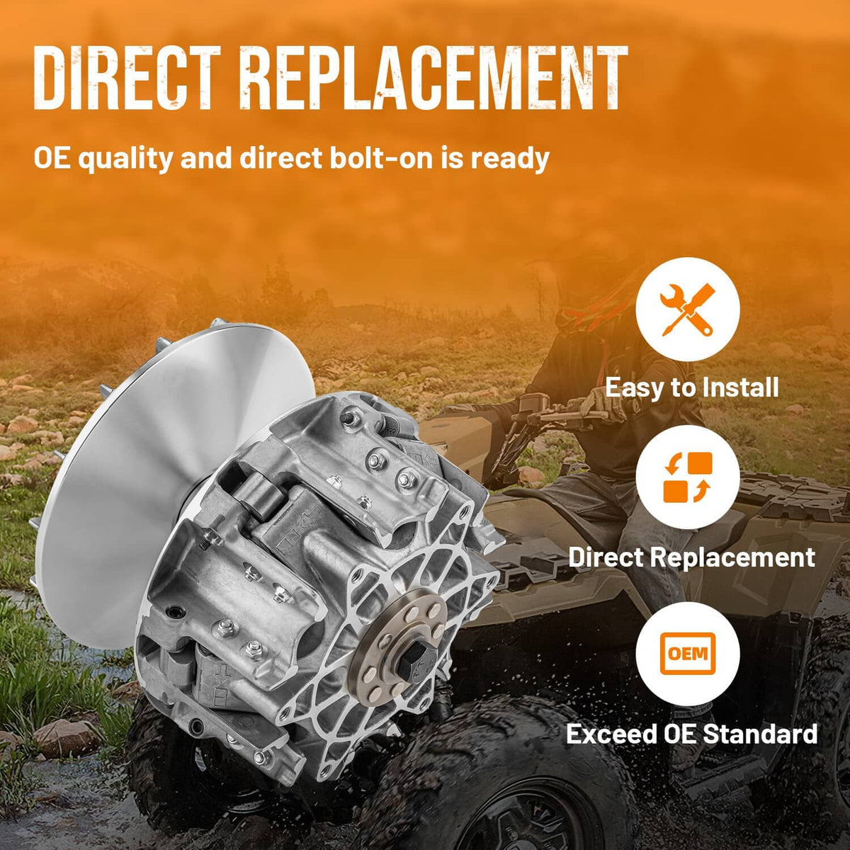 Primary clutch assembly with silver housing and circular outer cover plate