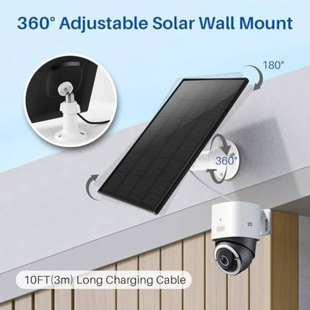 Solar wall-mounted panel with long charging cable and mounting hardware