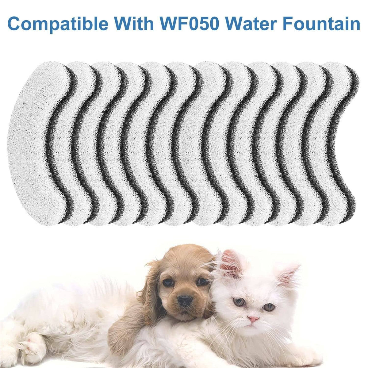 Compatible water fountain replacement filter, stacked curved foam pads