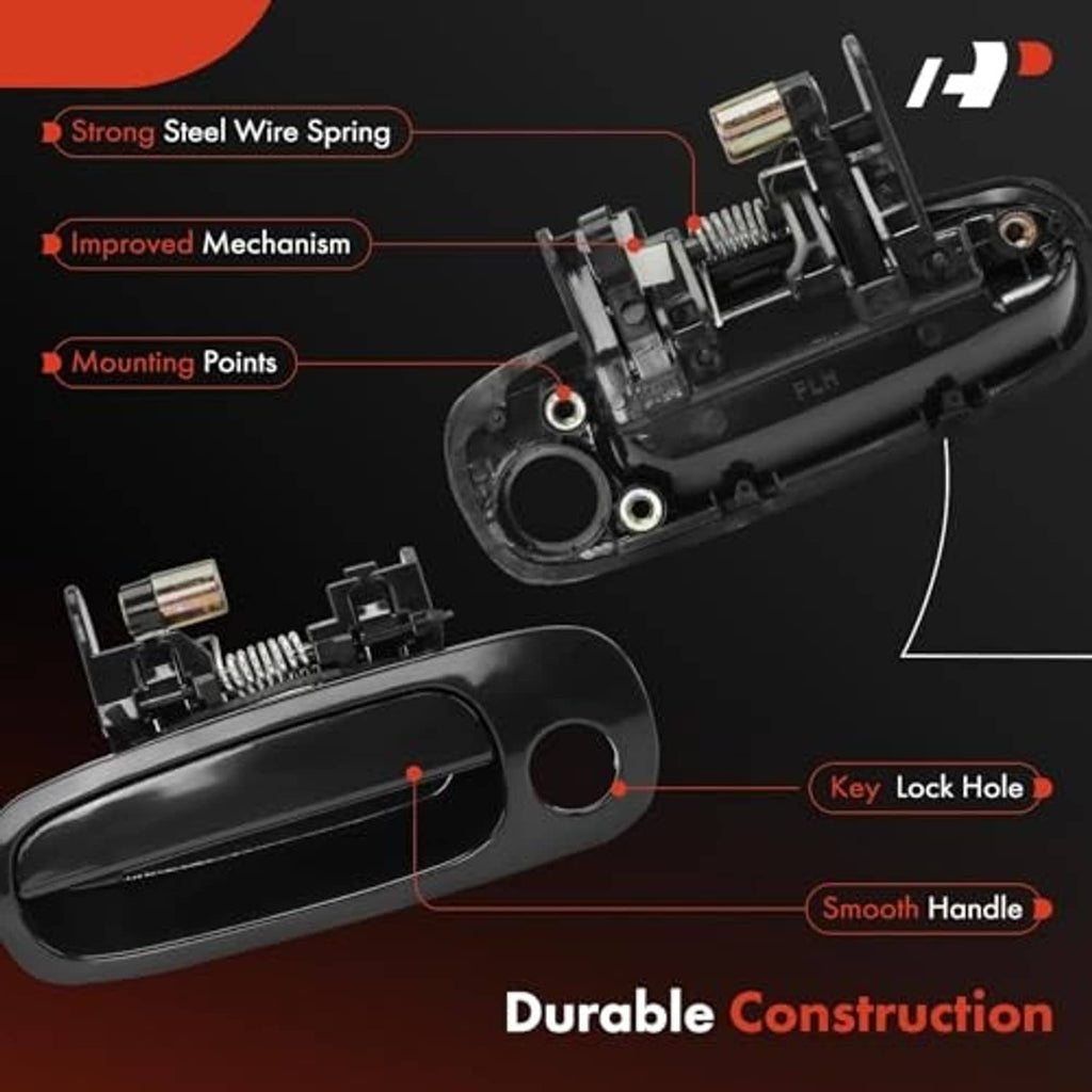 Exterior door handle mechanism with key lock hole and spring mount, black