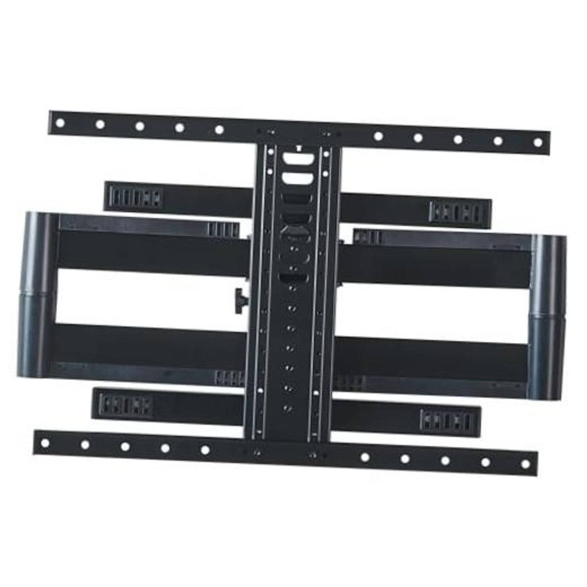 Black full-motion TV mount bracket with center column and support rails