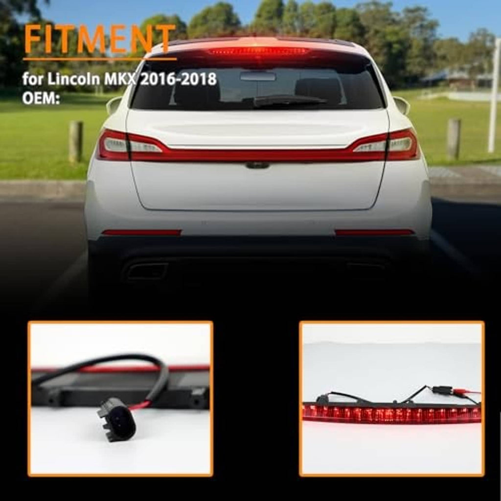 Red LED third brake light replacement on a car rear, plus separate wiring and light inset