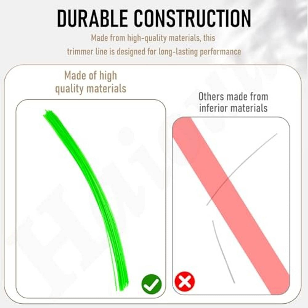 Trimmer line durability comparison diagram with green line strands