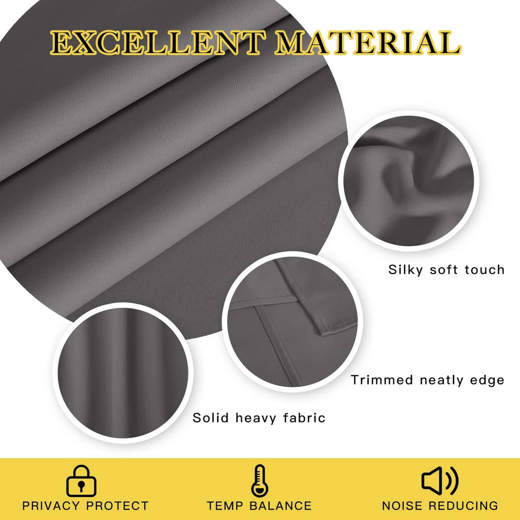 Grey blackout curtain close-up with smooth fabric texture and neatly trimmed edges