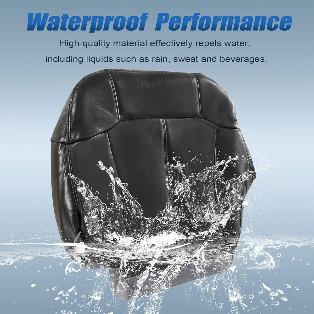 Dark gray leather seat cover with reinforced seams and water-splash protection design