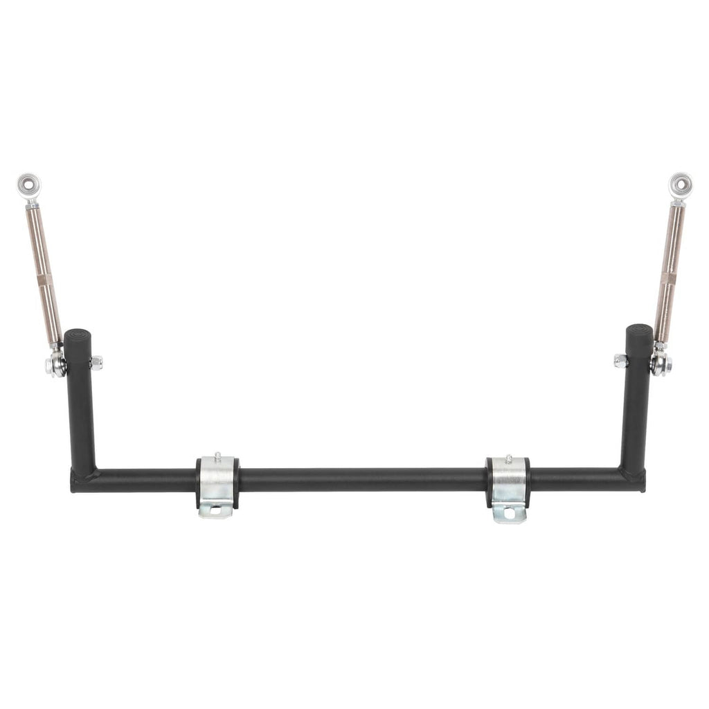 Installed-look anti-roll sway bar assembly with black bar, brackets, and silver end links