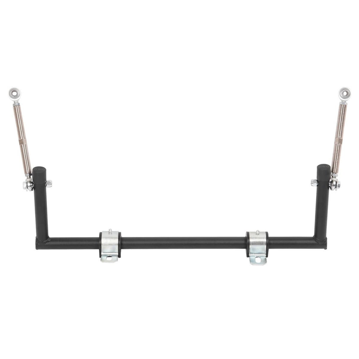 Installed-look anti-roll sway bar assembly with black bar, brackets, and silver end links