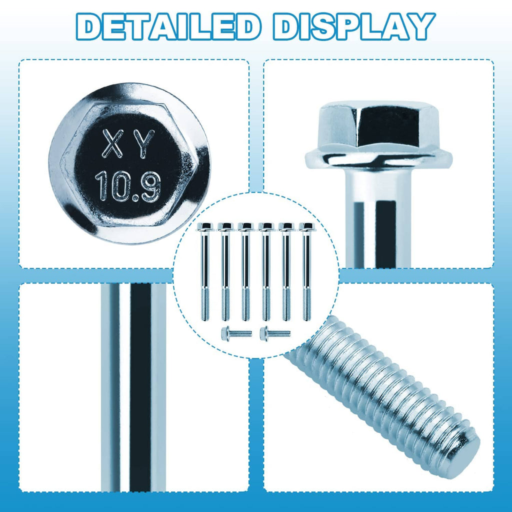 Water pump bolt kit detail view: chrome hex head bolt, threads, and included washer bolts